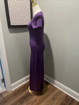 Purple Short-Sleeve Maxi Dress with Scoop Neck thumbnail 2