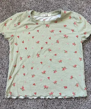 Heart & Hips Sage Green Floral Ribbed Short Sleeve Tee thumbnail 1