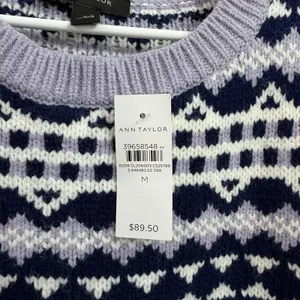 NEW Ann Taylor purple blue acrylic soft knit patterned short sleeve crop sweater thumbnail 4
