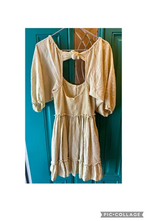 Free People Summer Picnic Mini Dress Smocked Babydoll Puff Sleeve Cottagecore XS thumbnail 9