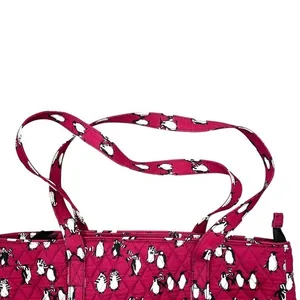Vera Bradley‎ Quilted Playful Penguins Turnlock Tote Bag Crimson Red Retired thumbnail 14