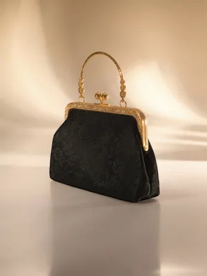 SHEIN Black Jacquard Evening Clutch with Gold Frame thumbnail 2