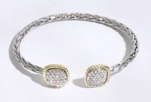 Square Edge Designed Braided Bangle Bracelet Silver thumbnail 1