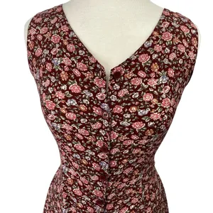 Vintage Sostanza Romper Ditsy Floral Button Front Mini Dress Burgundy Womens M thumbnail 4