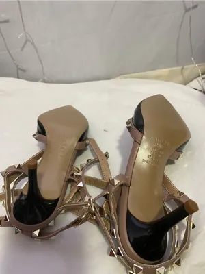 Kaitlyn Black Patent Pointed-Toe Studded Slingback Heels with Nude Straps thumbnail 5