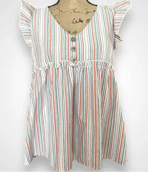 VINE & LOVE Women's Striped V-neck Flutter Sleeve Babydoll Top Small‎ | EUC thumbnail 1