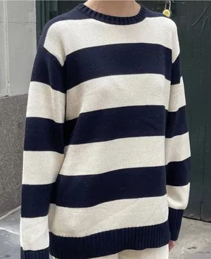 John Galt Brandy Melville Blue White Stripes Fisherman Copenhagen Chunky Sweater thumbnail 1