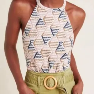 Anthropologie Lindsay Structured Halter‎ Top Size L Multicolor Geometric Trendy thumbnail 2
