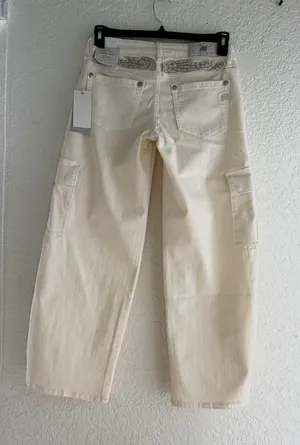 NWT Miss Me Low-Rise Cargo Wide Leg Jeans - Off White Angel Wings ✨ Size 27x30 thumbnail 5
