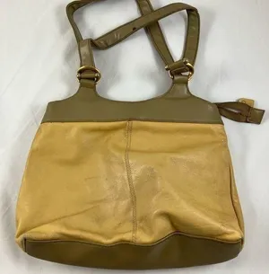 Vintage yellow green multi pocket shoulder hand bag purse thumbnail 1