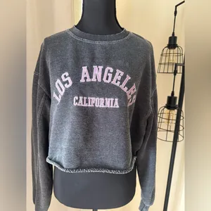 Garage LA Cropped Sweatshirt Charcoal Pink Graphic California XS thumbnail 3