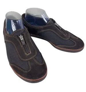 Grasshoppers Brown Suede & Mesh Slip On Zip Up‎ Comfort Flat Shoes Women's 8W thumbnail 1