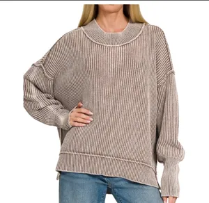 Zenana Sweater Oversized Side Slit - Cocoa S/M Cotton NWOT thumbnail 1