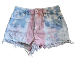 PacSun High Rise Festival Tie Dye Denim Shorts Distressed Frayed Hem‎ Size 25 thumbnail 1