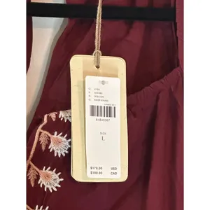 Letube Anthropologie Burgundy Embroidered Boho Mini Dress Long Sleeve Large NEW thumbnail 3