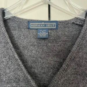 Vintage Herman Geist grey button-up wool cardigan sweater front pockets sz small thumbnail 2