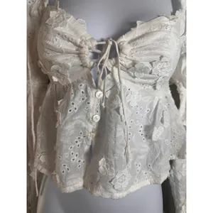 ASTR The Label Revolve‎ Barstow Top White Eyelet Puff Sleeve Smocked Top XS thumbnail 5