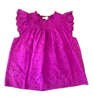 Women's LOFT Eyelet Blouse Size M Pink Magenta thumbnail 1