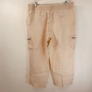 Style & Co Womens XL Tan 100% Linen Cargo Capri Pants Elastic Drawstring Waist thumbnail 2