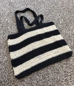 Black striped tote bag thumbnail 1