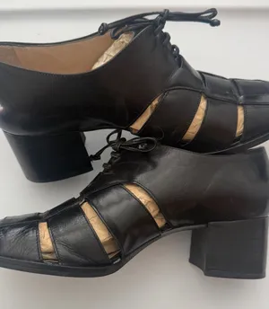 Enzo Angiolini Black Cutout Lace-Up Women's Heel Loafers Leather 7.5M thumbnail 1