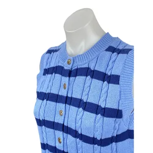 Zara Women's Blue Stripe Cable Knit Sleeveless Button Up Tank Sweater Vest Top S thumbnail 2