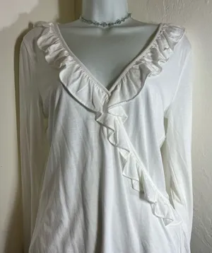 Lilly Pulitzer White Ruffle V-Neck Long Sleeve Top thumbnail 1