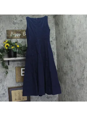Aqua Womens Paneled Sleeveless Midi Dress Cotton Blend IDL9634 Navy Blue S thumbnail 2