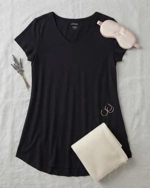 Soma Cool Nights V-Neck Sleep Tee Black Short Sleeve Pajama Top Large thumbnail 1