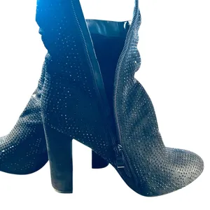 Boots Ankle Black SZ 9 Sparkle Slouch Block Heel Zip Side Forever Booties Goth thumbnail 11