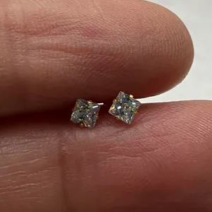 18k Gold plated Square White Crystal Zircon 3mm Stud Earrings - ERG-S thumbnail 1