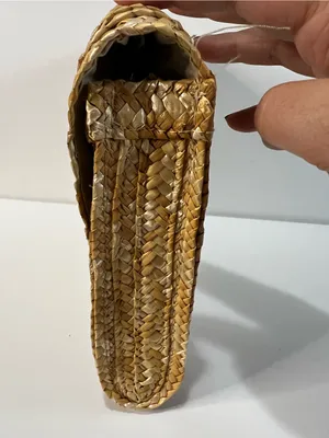 EWC Neutral Gold Raffia Woven Straw Envelope Clutch Boho Vacation Purse thumbnail 3