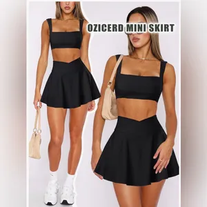Anthropologie Black Flared Mini Skirt with cross over waist band LG thumbnail 3