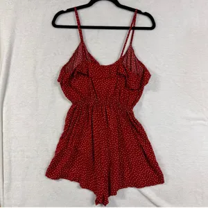 Brandy Melville S Red Polka Dot Ruffle Wrap Front Mini Romper Playsuit Coquette‎ thumbnail 8
