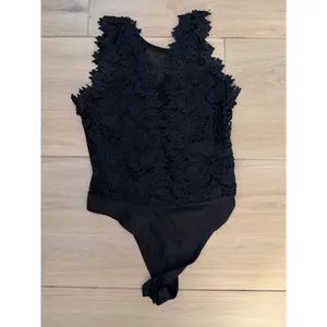 NEW Black Deep V Lace Mesh Sleeveless Thong Bodysuit L thumbnail 5
