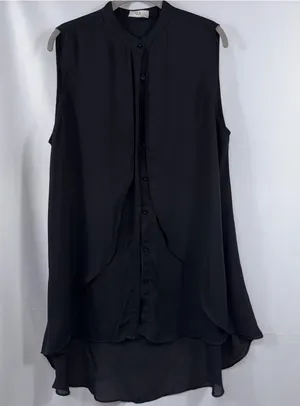 VLD Black Sleeveless High Low Tunic Blouse Large thumbnail 1