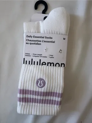 lululemon athletica White Crew Socks with Light Purple Stripes thumbnail 1