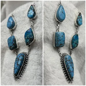 Turquoise Natural Gemstone 925 Silver Plated 16” Necklace thumbnail 5