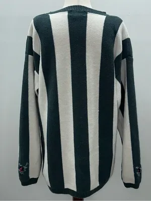 Vintage 90s Paris Sport Club Floral Striped Knit Sweater L Cottagecore Grandma thumbnail 3