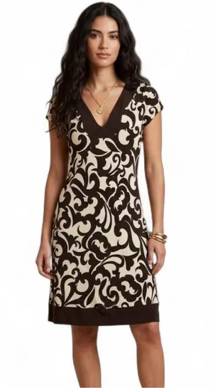 Brown and cream printed dress thumbnail 1