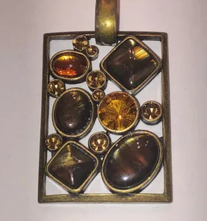 Park Lane Bronze & Amber Gemstone Rectangular Boho Pendant thumbnail 1