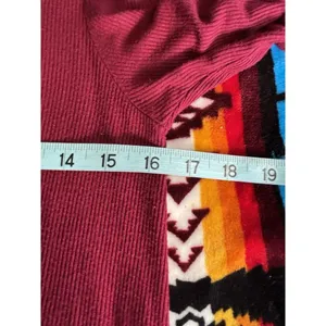 Empyre Burgundy Ribbed Lace Up‎ V Neck Long Sleeve Size Large Midi Dress thumbnail 7