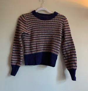 Madewell Navy Multicolor Striped Crewneck Sweater Women Size Small Fall Winter thumbnail 1