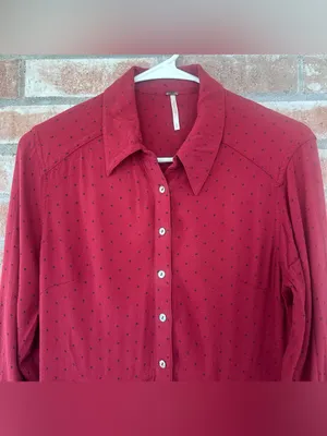 Free People Polka Dot Mini Dress Long Sleeve Button Up Women’s Small Red thumbnail 4