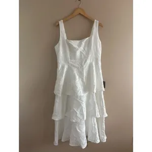 Lulus Elinore White Jacquard Tiered Midi Dress Size XL Feminine Bride Sleeveless thumbnail 4
