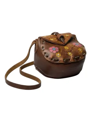 Vintage 70’s: OOAK Handpainted Hippie Flower ✌︎︎ Mini Handbag ✌︎︎ Saddle Leather thumbnail 2