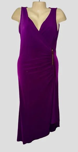 Michael Kors Purple Ruched Asymmetrical Cocktail Dress With Gold Zipper thumbnail 1