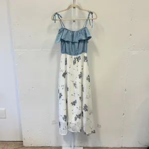 MOM Maternity Ruffle Floral Maxi Dress Small Tie Strap Off Shoulder Mixed Media thumbnail 2