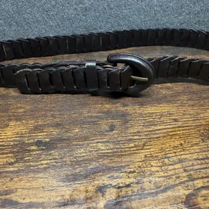 Womens‎ Dark Brown Woven Leather Belt Size Small Braided Cowhide Brass Buckle thumbnail 2