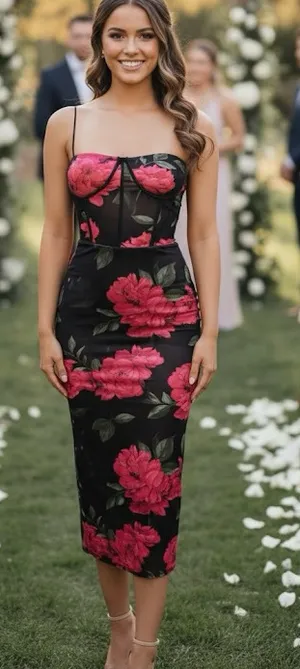 Bodycon midi dress nwot small flower mesh thumbnail 1